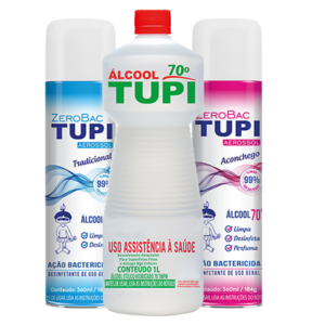 Kit  Álcool 70º INPM com 3 unidades – Aerossol Tradicional + Perfumado + Álcool líquido 70º INPM 1L