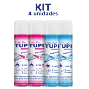 Kit Aerossol 70º INPM ZeroBac TUPI 4 Unidades – 2 Aerossóis Aconchego + 2 Aerossóis Tradicional